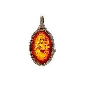 Estate Sterling Silver & Oval Shaped Amber Pendant!‎ 49
